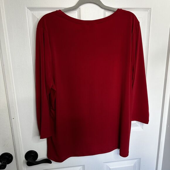 Chicos Size 3 Pullover Red Round Neck Knit 3/4 Sleeve Travel Friendly Large - Picture 5 of 7